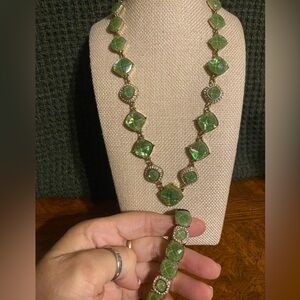 Elegant Green Lucite and Rhinestone Necklace and Bracelet Set